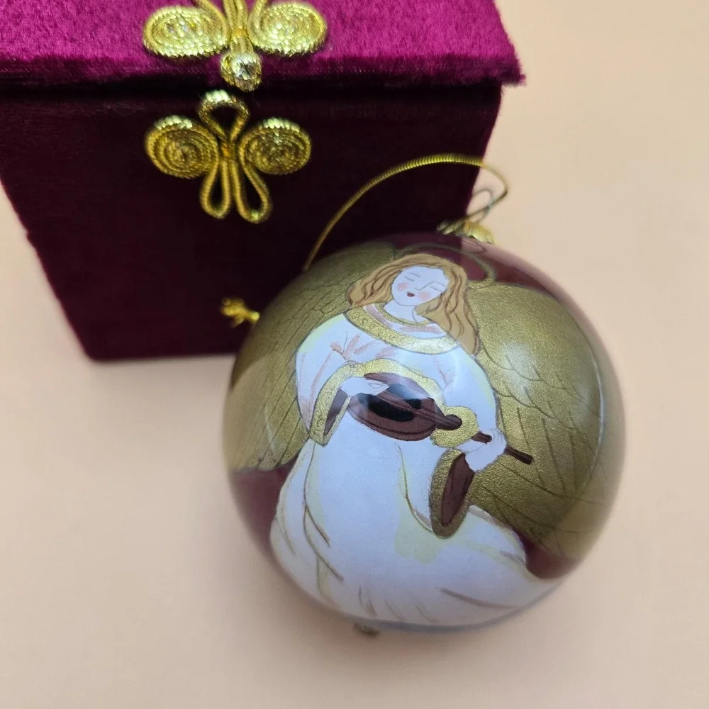 Li Bien‎ 1999 Angel with Lute Hand Painted Glass Christmas Ornament with Box